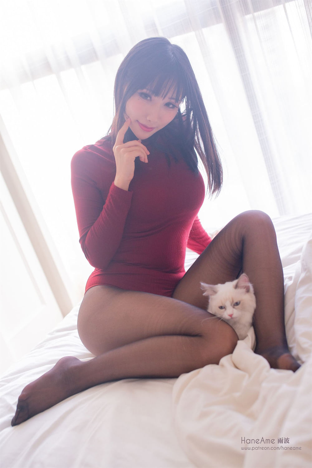 HaneAme爱猫酒红毛衣女士23p_3